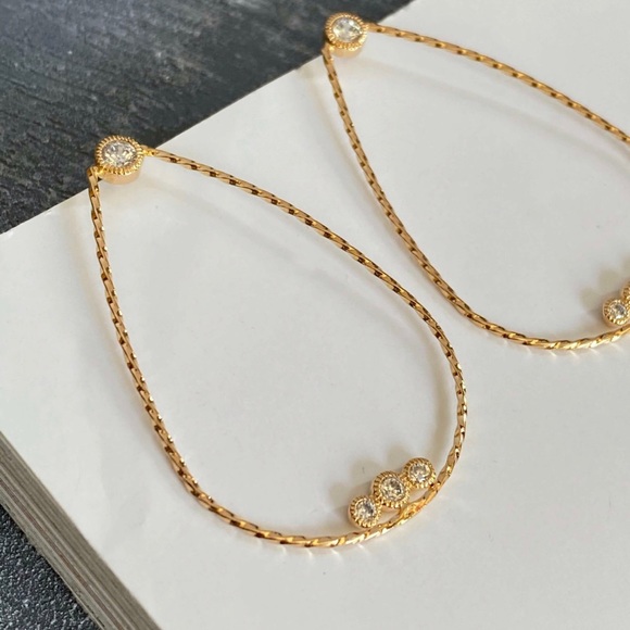 LAST ONE Dangle Earrings 18k Gold Plated Drop with Zircon Luxury  Jewelry - Picture 3 of 9